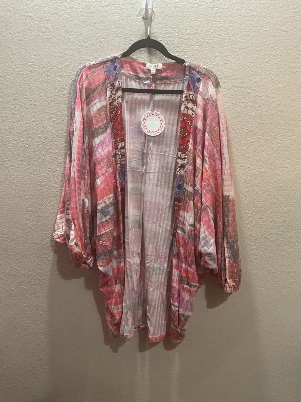 Umgee Pink Multi-Pattern Open Front Kimono Cardigan